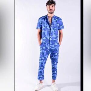Romphim Camo Blue Men’s Jumpsuit Romper Pants Size